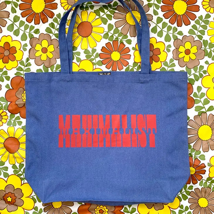 100% cotton canvas 26" tote with red maximalist print cotton self-fabric handles